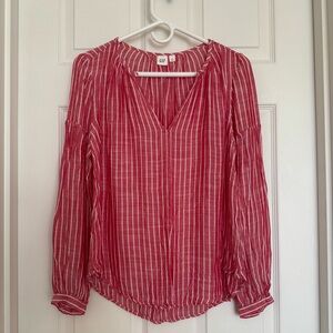 GAP Red & White Striped Long Sleeve V-Neck Peasant Blouse – Size S
